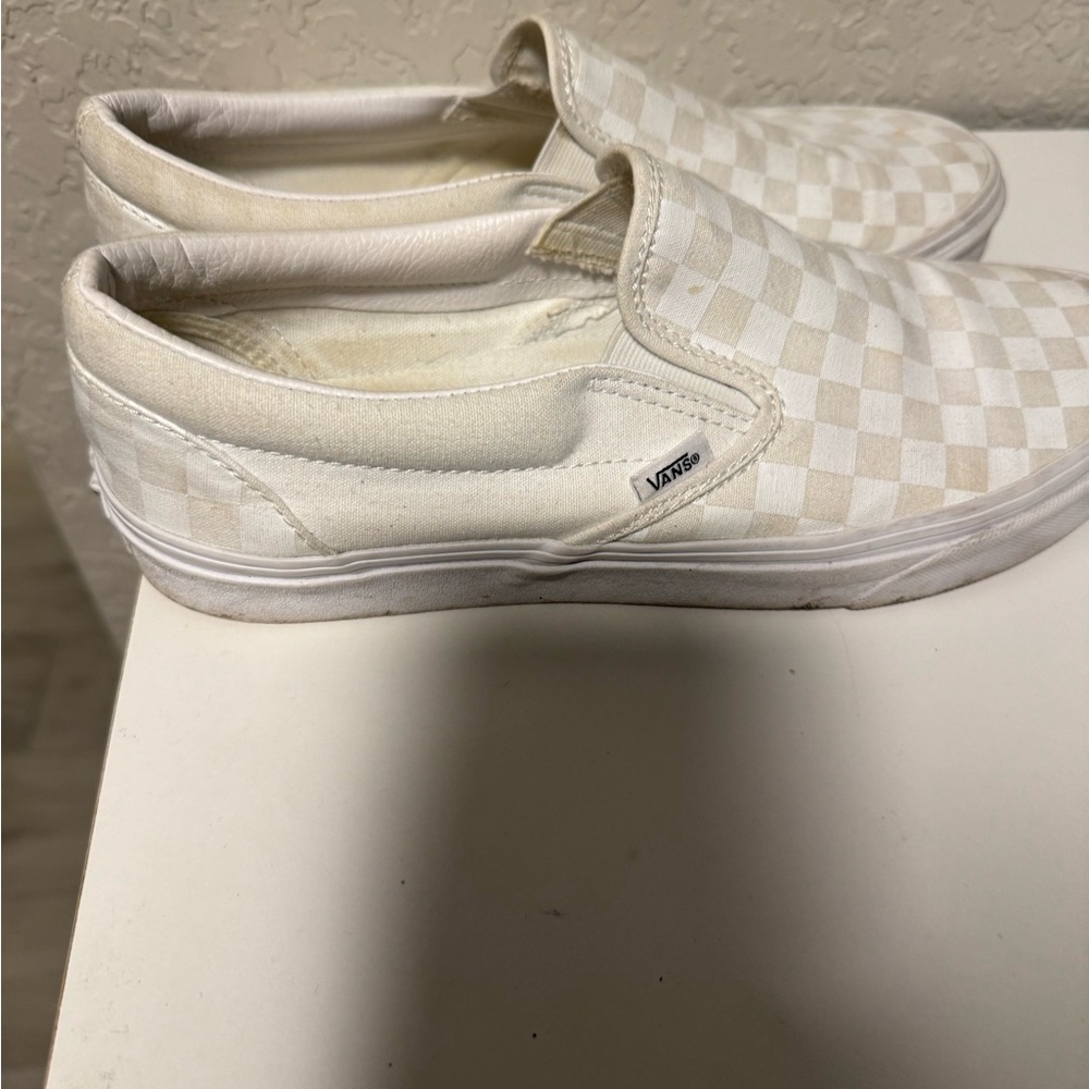 Vans white 10.5 Checkered Slip-On Shoes worn 5 times